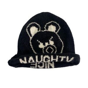 7 For All Mankind Unisex Black and White Naughty or Nice Knitted Sweater Hat NWT